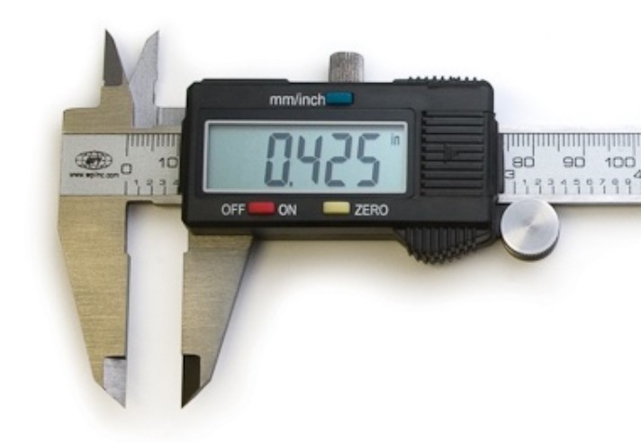 Digital caliper displaying a measurement of 0.425 inches on a white background.