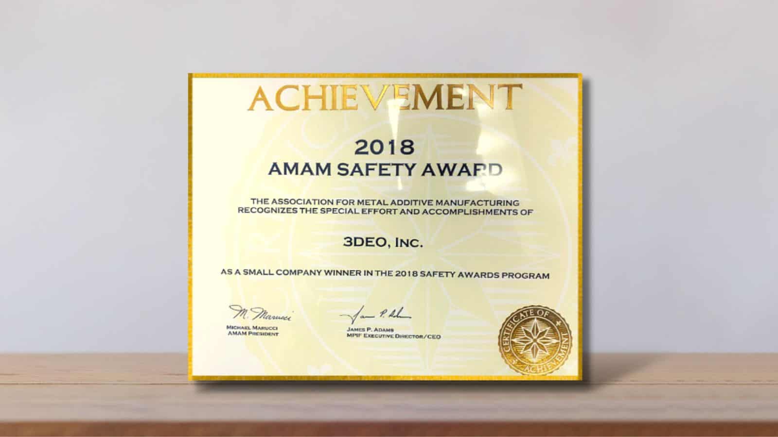 3DEO Wins AMAM Safety Award