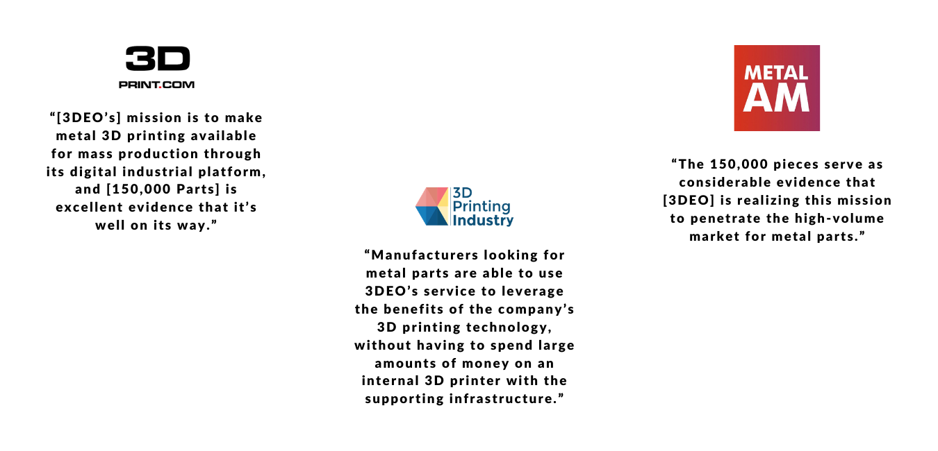 Three infographic panels explaining production metal 3D printing advancements in the industrial sector, with logos and text highlighting benefits and market penetration strategies.