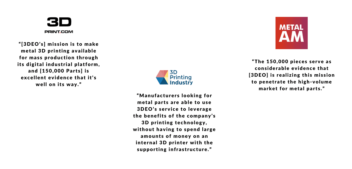 Three infographic panels explaining production metal 3D printing advancements in the industrial sector, with logos and text highlighting benefits and market penetration strategies.