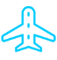 Aircraft emoji consisting of a flat, stylized white airplane symbol made of metal 3d printed parts on a blue square background.