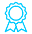 Blue ribbon icon with two short tails hanging down, resembling the intricate detail of metal 3D printed parts.