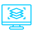 Icon of a computer monitor displaying layered stacks, suggesting a focus on digital data or information processing, akin to the precision of metal 3D printed parts.