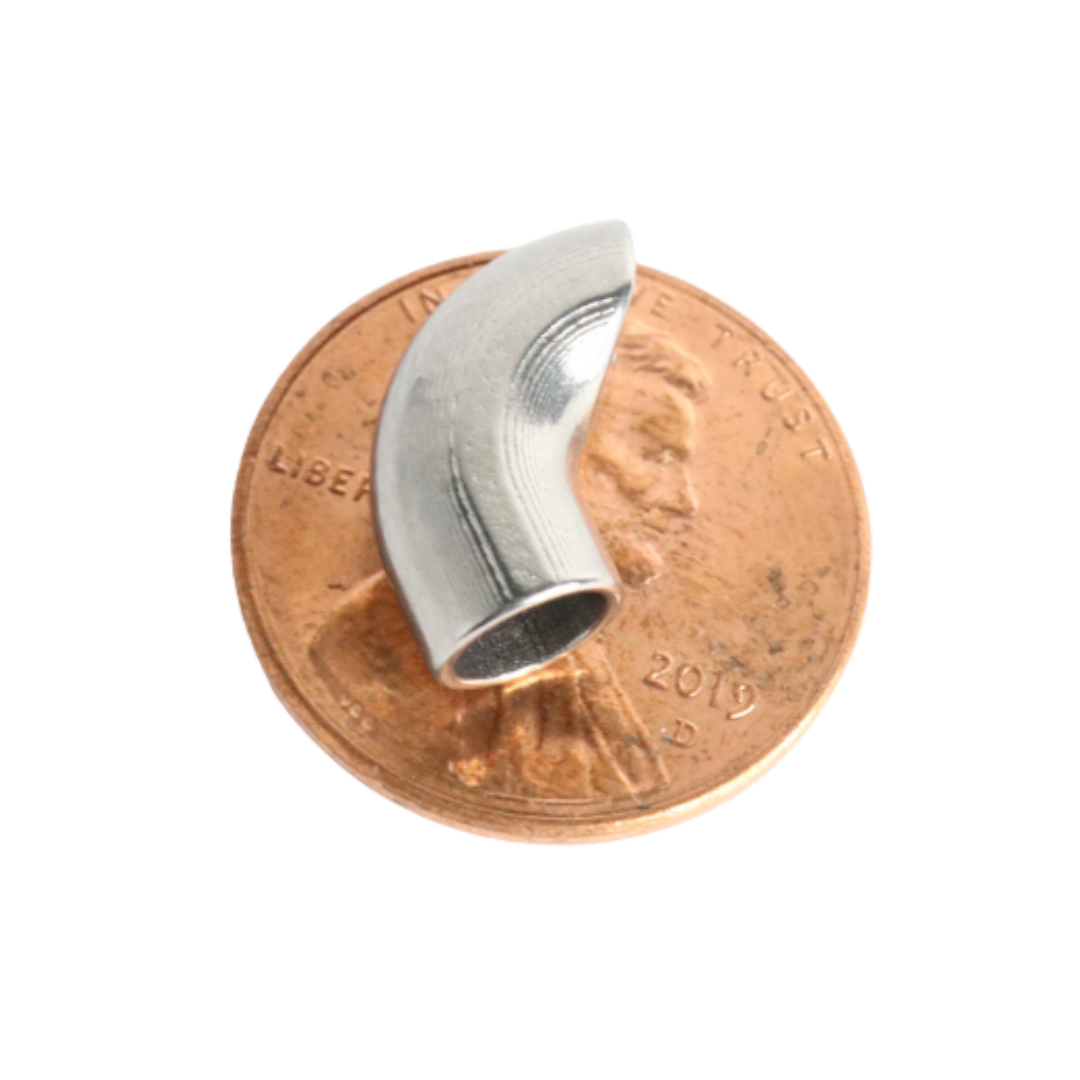 A 2019 U.S. penny with a bone scraper partially covering it on a white background.