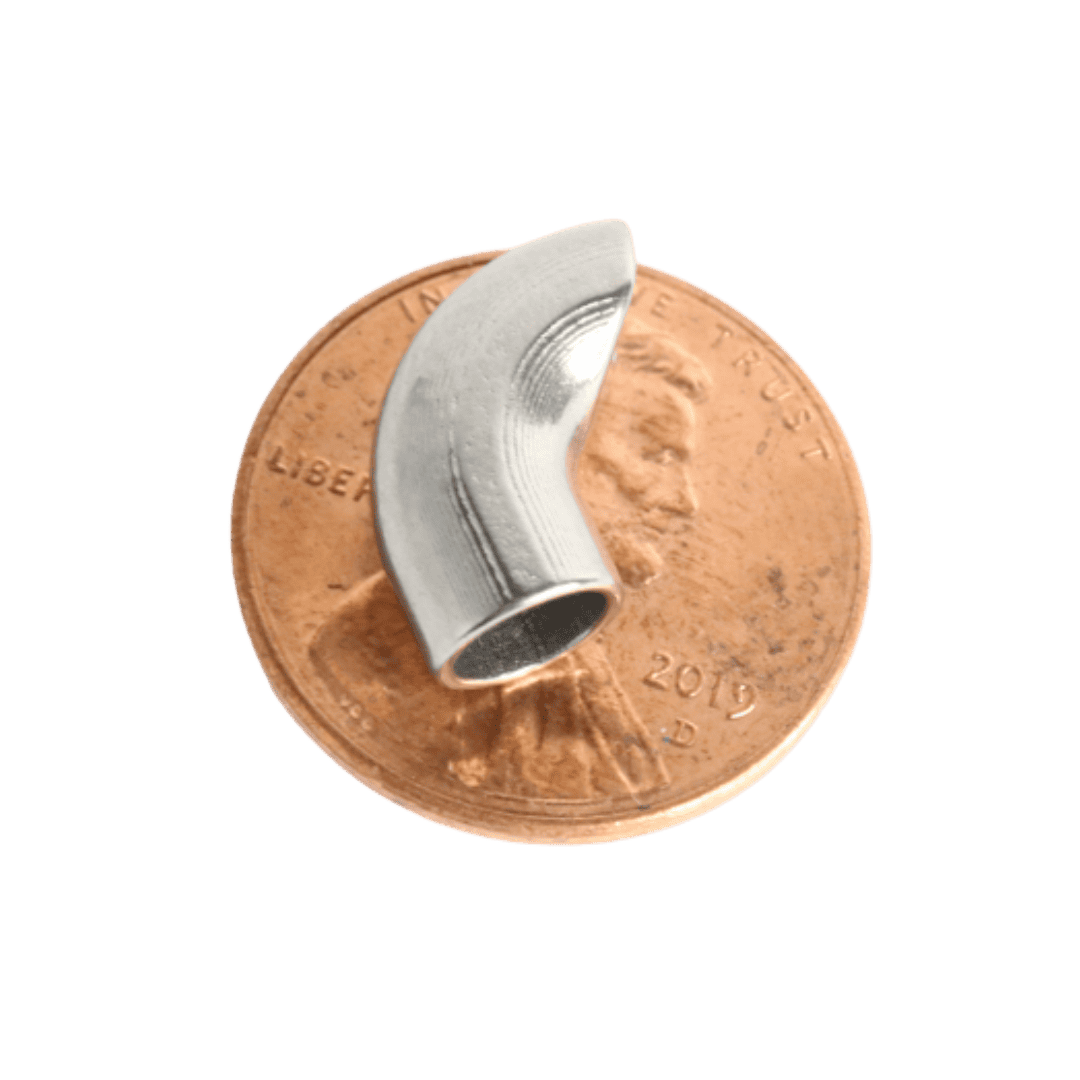 A 2019 U.S. penny with a bone scraper partially covering it on a white background.