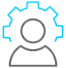 Icon depicting a user profile with a gear, symbolizing settings or account customization for 3D metal printing quotes.