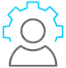 Icon depicting a user profile with a gear, symbolizing settings or account customization for 3D metal printing quotes.