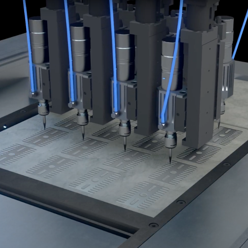 3DEO's Intelligent Layering technology in use as the spindles cut part geometry into the metal powder bed.